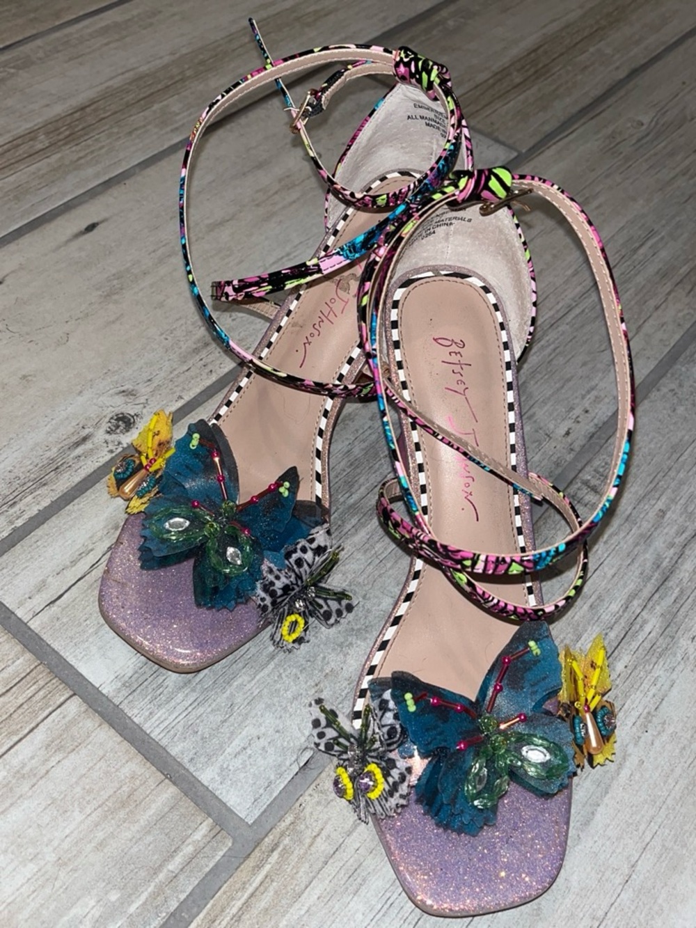 Betsey Johnson Purple Glitter Butterfly Ankle-Strap Heels